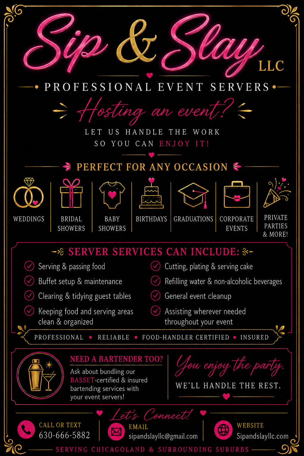 Professional Event Servers — serving and passing food, buffet setup, cake service, table clearing, and event cleanup